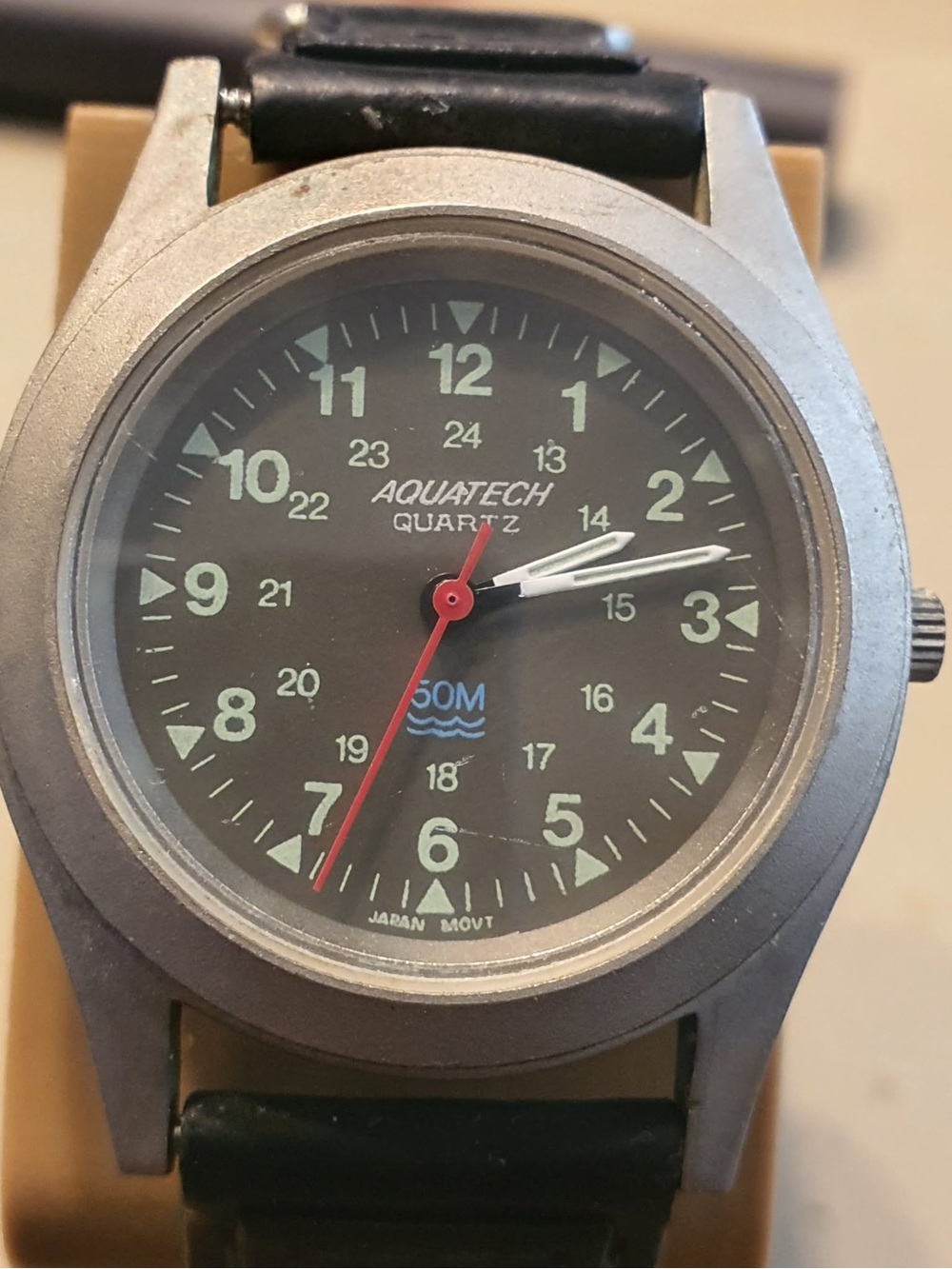 🦋10/$20🦋 Aquatech Silver/Green Leather Women's Field Watch